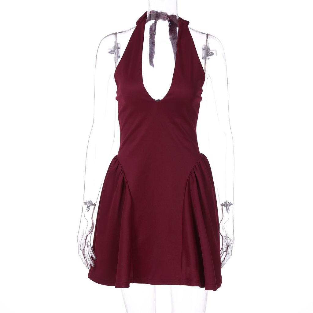 Deep V Neck Halter Dress with a Slim Flattering Fit for Fuller Busts
