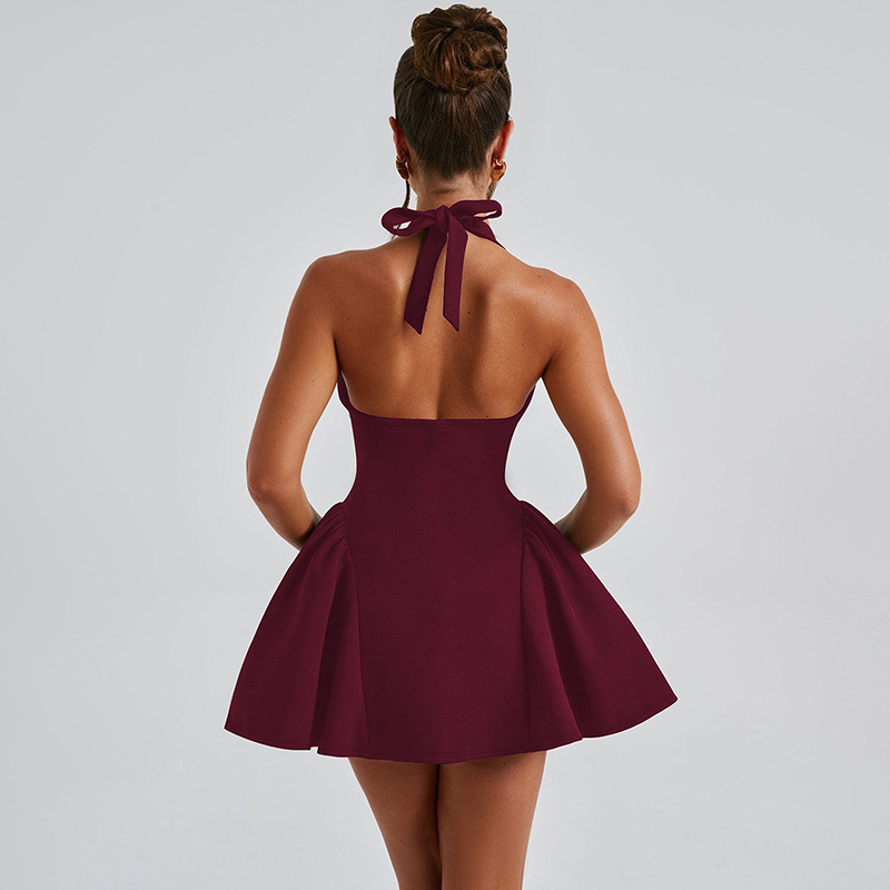 Deep V Neck Halter Dress with a Slim Flattering Fit for Fuller Busts