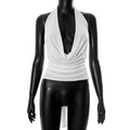 Deep V Lace Up Halter Vest with a Bold Neckline for Fuller Busts
