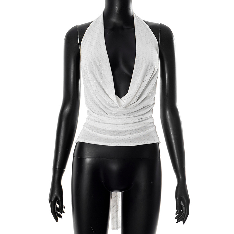 Deep V Lace Up Halter Vest with a Bold Neckline for Fuller Busts