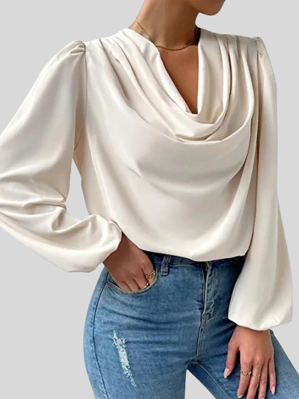 Full Size Cowl Neck Balloon Sleeve Blouse Plus Size