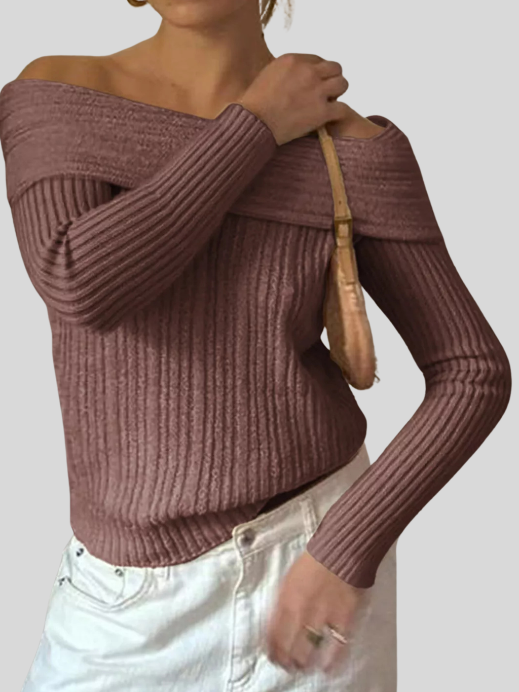 Off-Shoulder Ribbed Knit Sweater