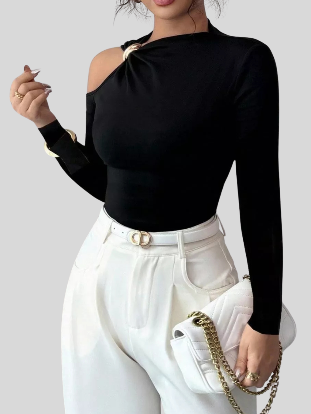 Cutout One-Shoulder Long Sleeve T-Shirt