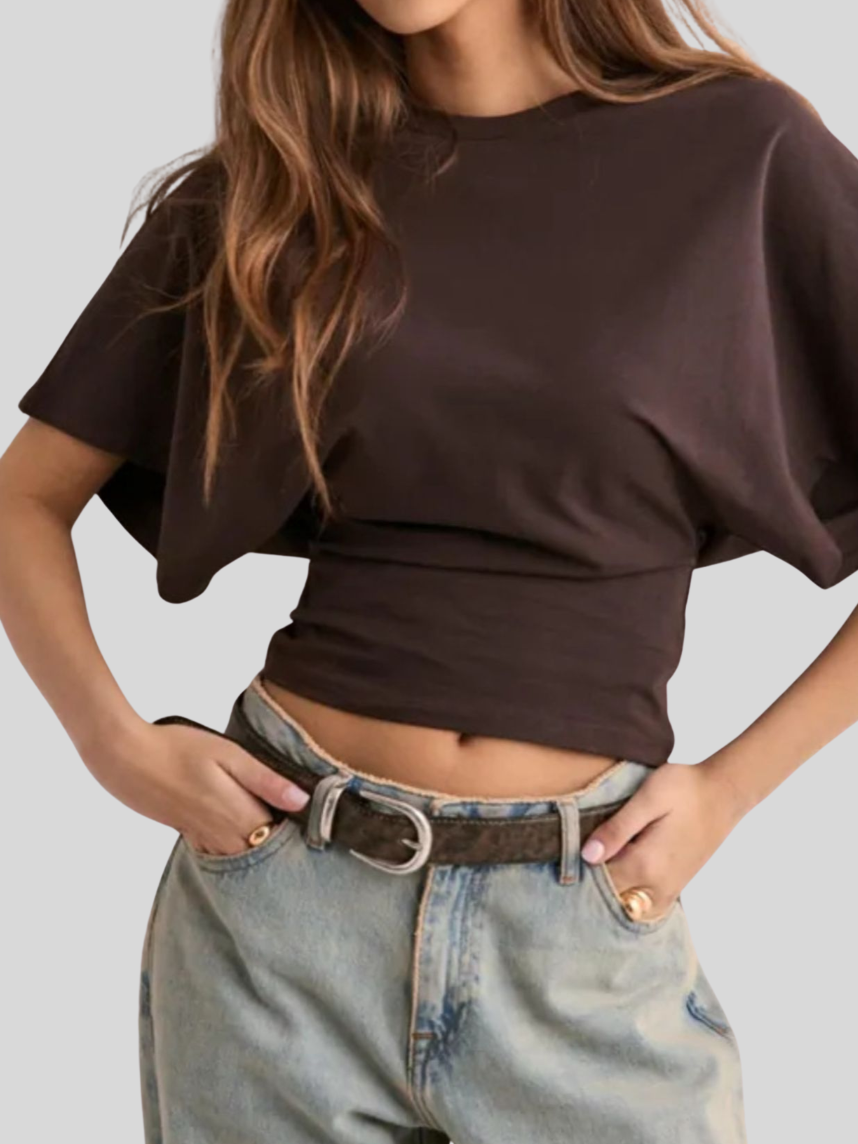 Batwing Sleeve Fitted Waist T-Shirt