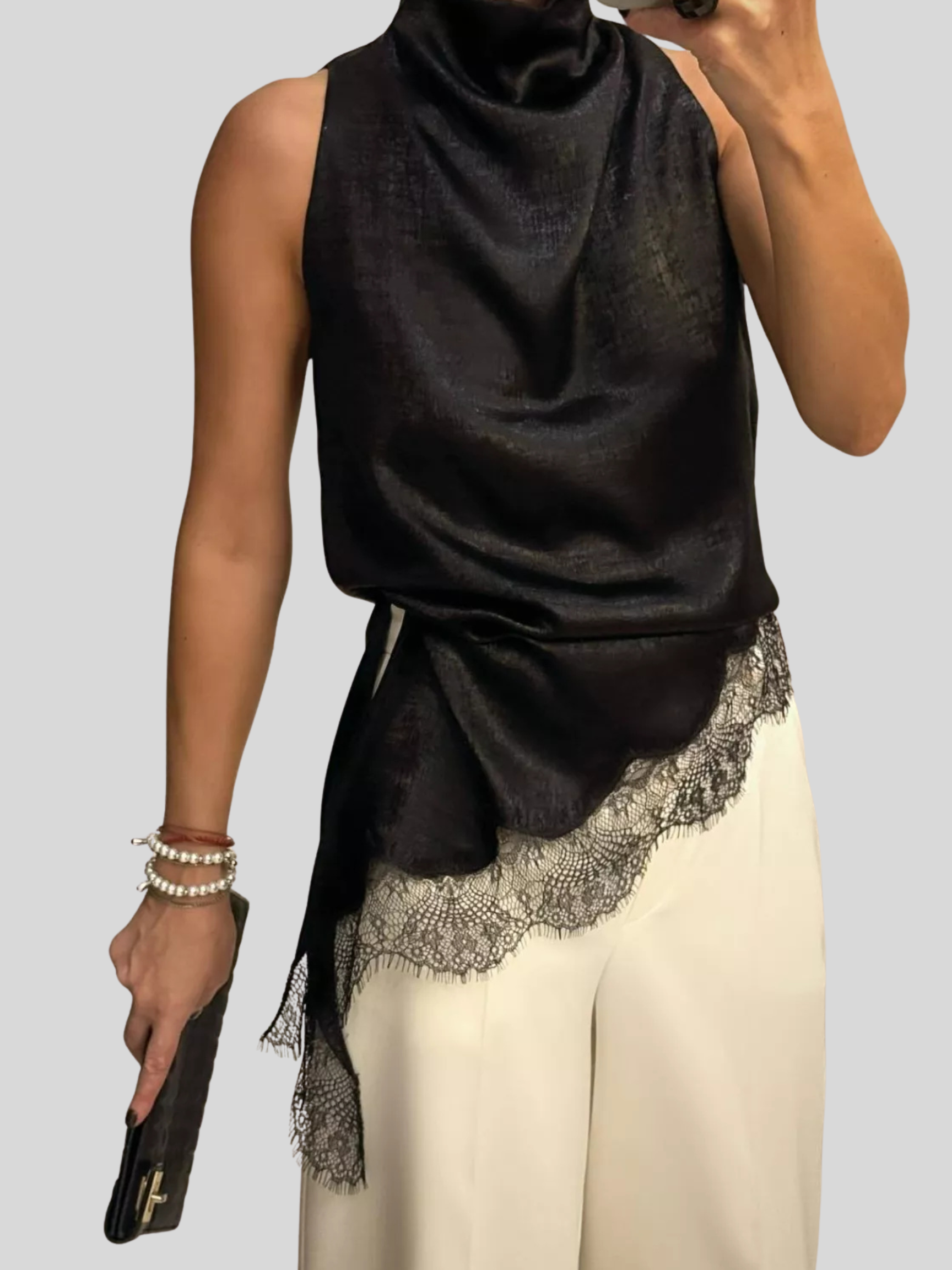 High Neck Lace Trim Cami